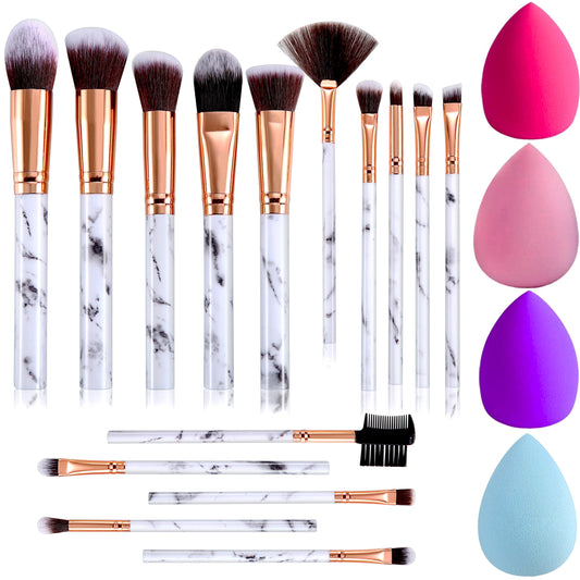 Makeup Brushes 16Pcs Professional Makeup Brush with Makeup Sponge Set Premium Synthetic Foundation Kabuki Eyebrow Concealers Blending Eye Shadow Brushes Make up Tool Kit (Blue)